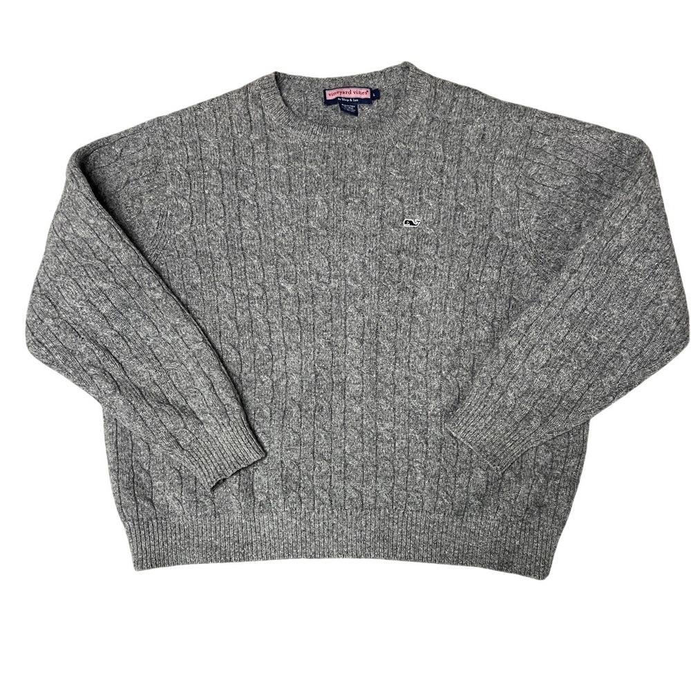 Vineyard Vines Men's Gray Cable-Knit Wool Blend Pullover Sweater Size L